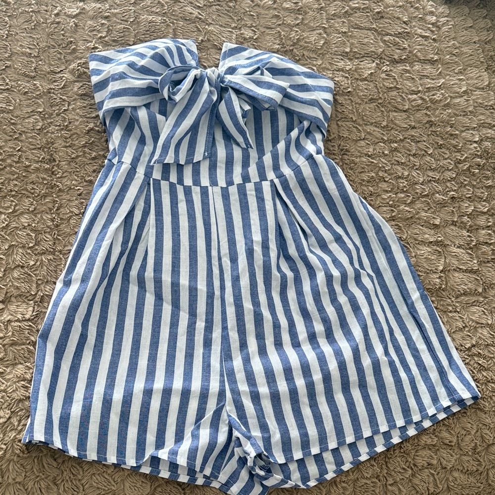Striped Blue and White Kids Romper